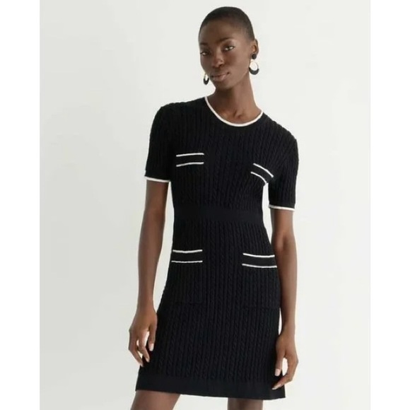 J. Crew Dresses & Skirts - J. Crew Short-Sleeve Cable-Knit Sweater-Dress Black/White L
